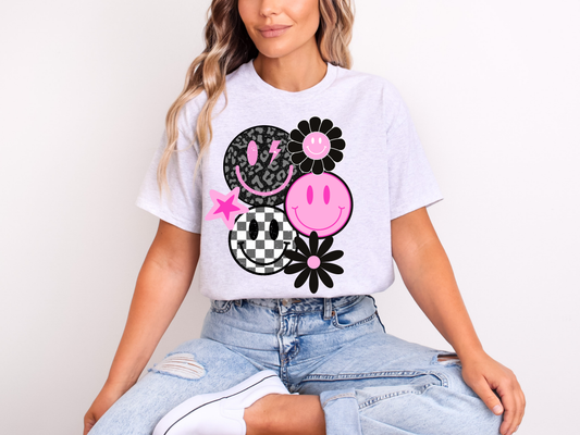 Checkered & Floral Smiley Face Shirt