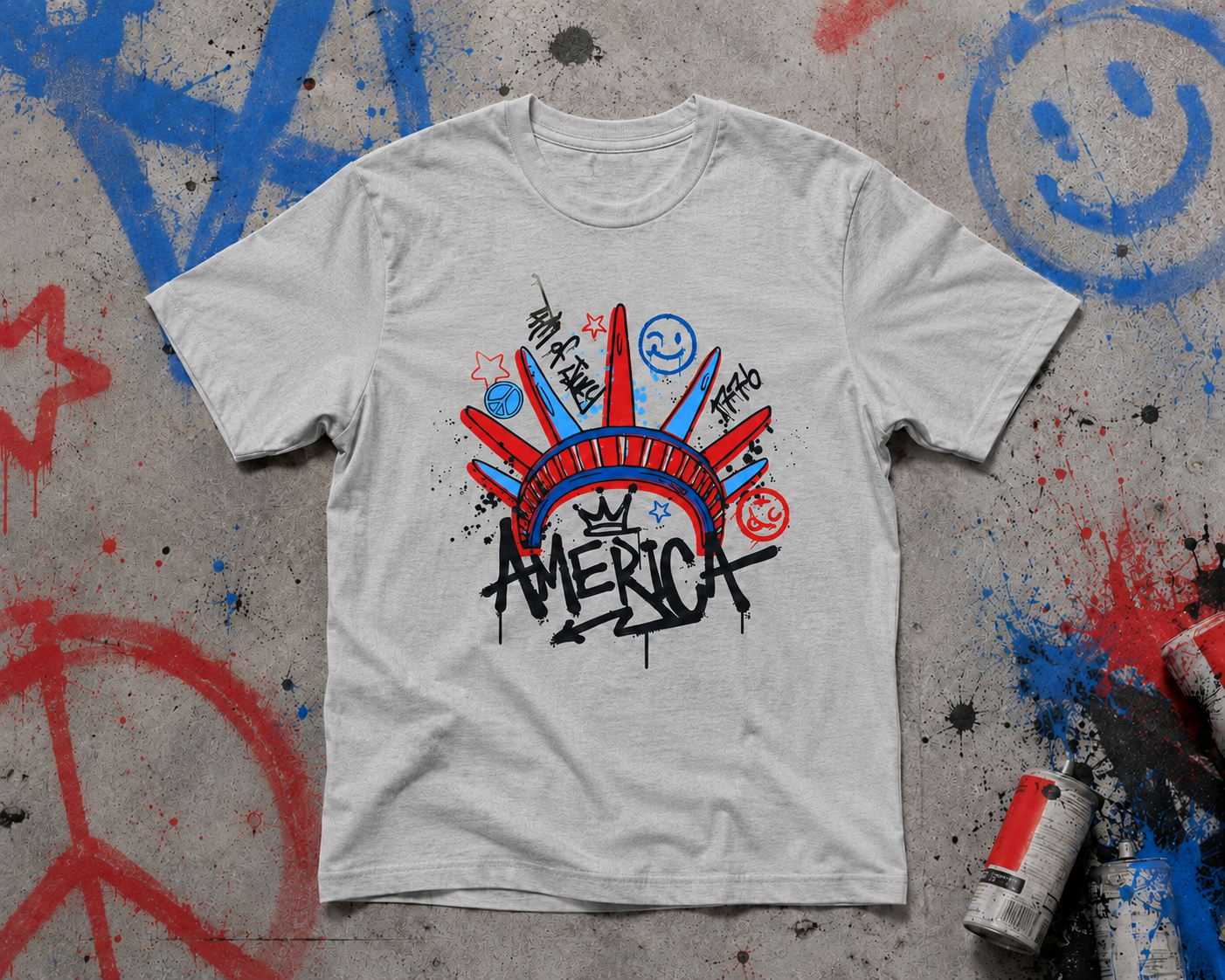 Graffiti America Patriotic Graphic Tee | Trendy Red White & Blue Fourth of July Shirt for Women & Men