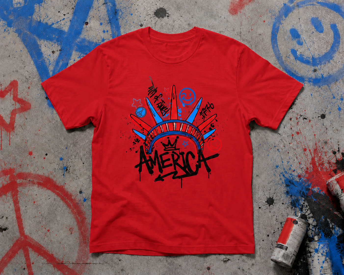 Graffiti America Patriotic Graphic Tee | Trendy Red White & Blue Fourth of July Shirt for Women & Men
