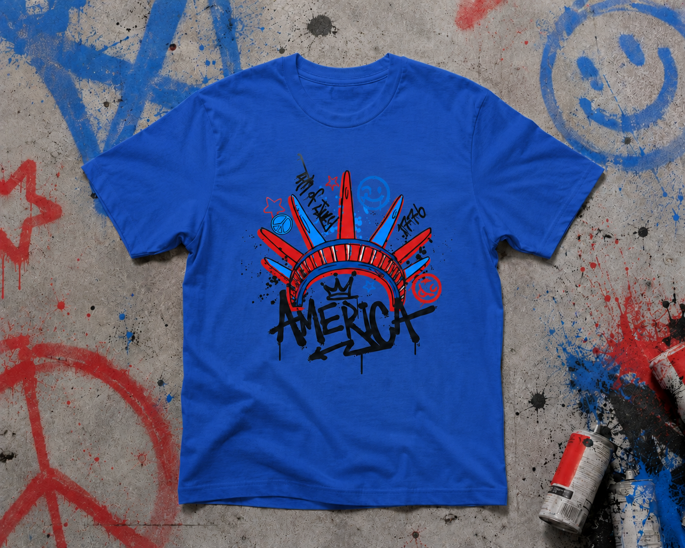 Graffiti America Patriotic Graphic Tee | Trendy Red White & Blue Fourth of July Shirt for Women & Men