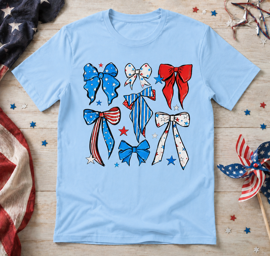 Patriotic Bows Graphic Tee | Cute Red White & Blue Fourth of July Shirt