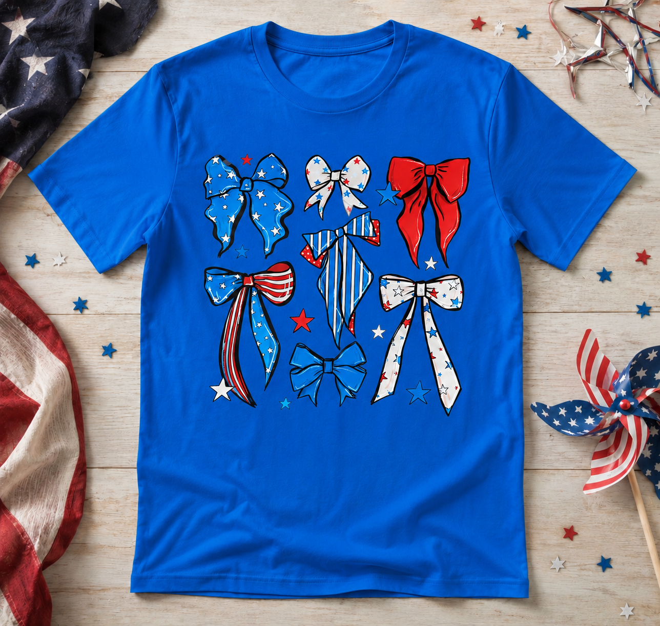 Patriotic Bows Graphic Tee | Cute Red White & Blue Fourth of July Shirt