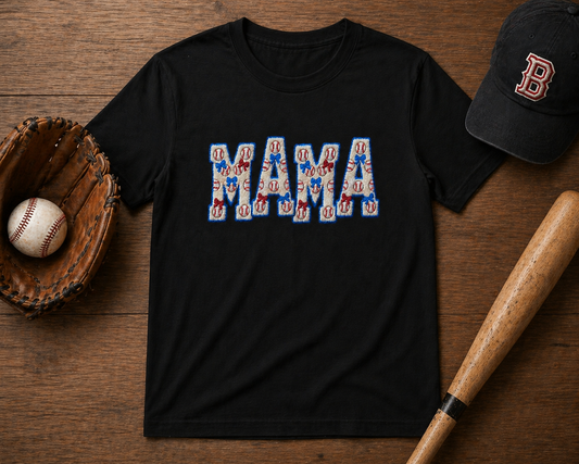 Baseball Mama | Shirt Faux Knit Game Day Mom Graphic Tee | Sports Mom Shirt