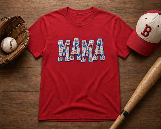 Baseball Mama | Shirt Faux Knit Game Day Mom Graphic Tee | Sports Mom Shirt