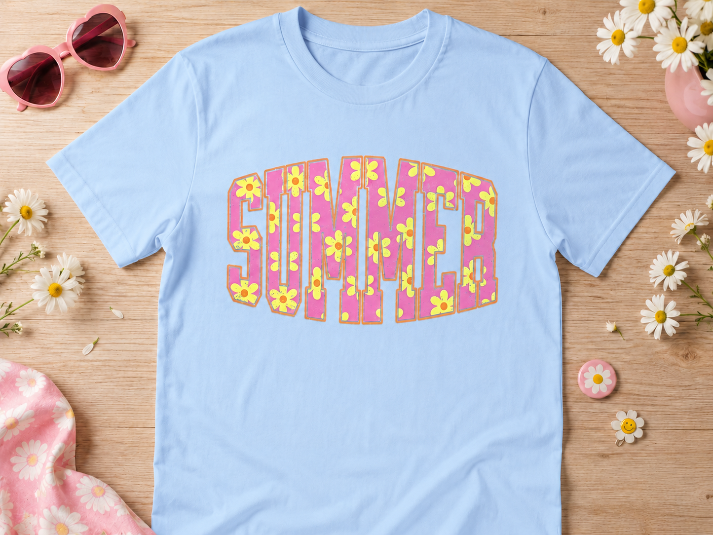 Retro Summer Daisy Graphic Tee – Cute Pink Floral Shirt