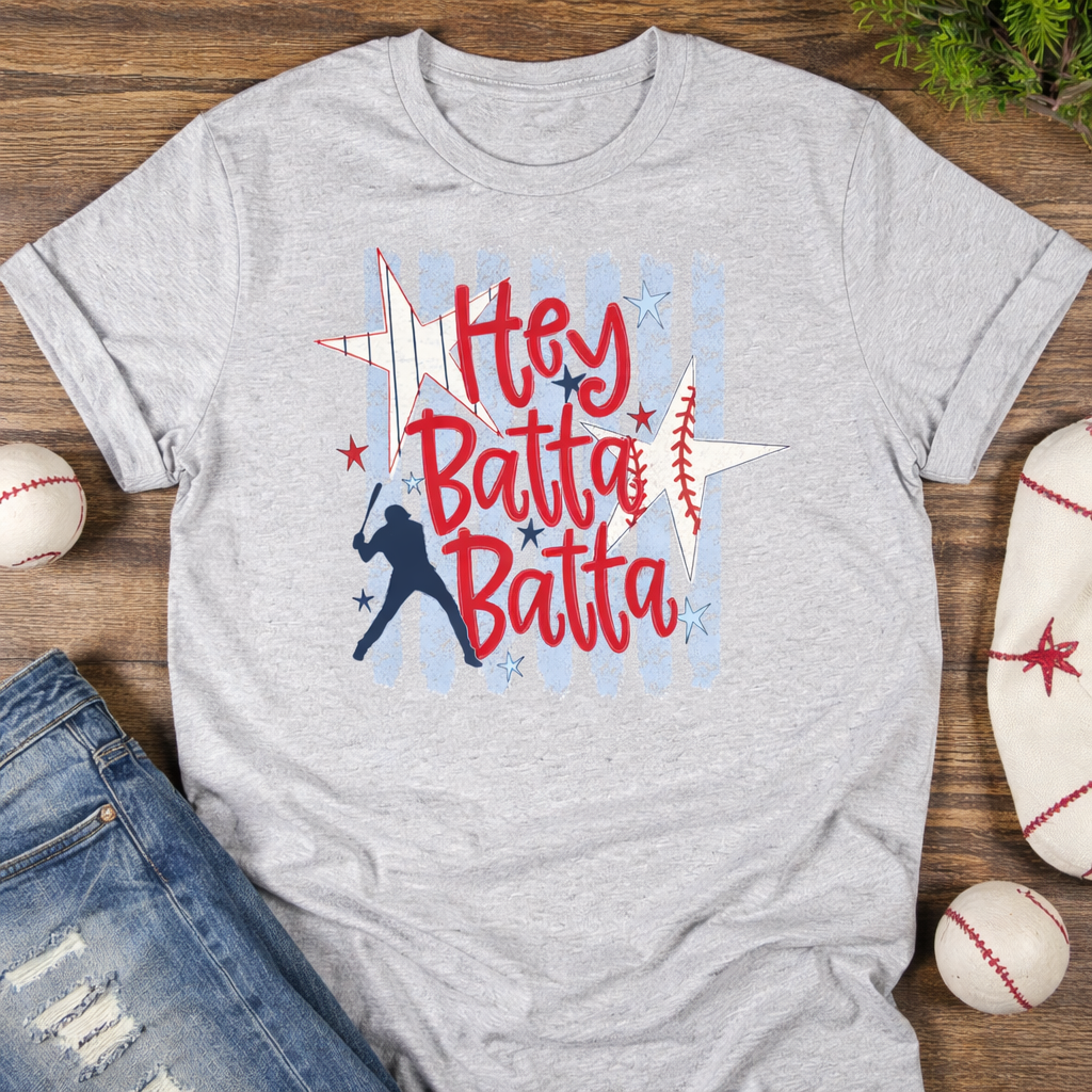 Hey Batta Batta Baseball Shirt | Patriotic Baseball Graphic Tee | Game Day Fan Shirt