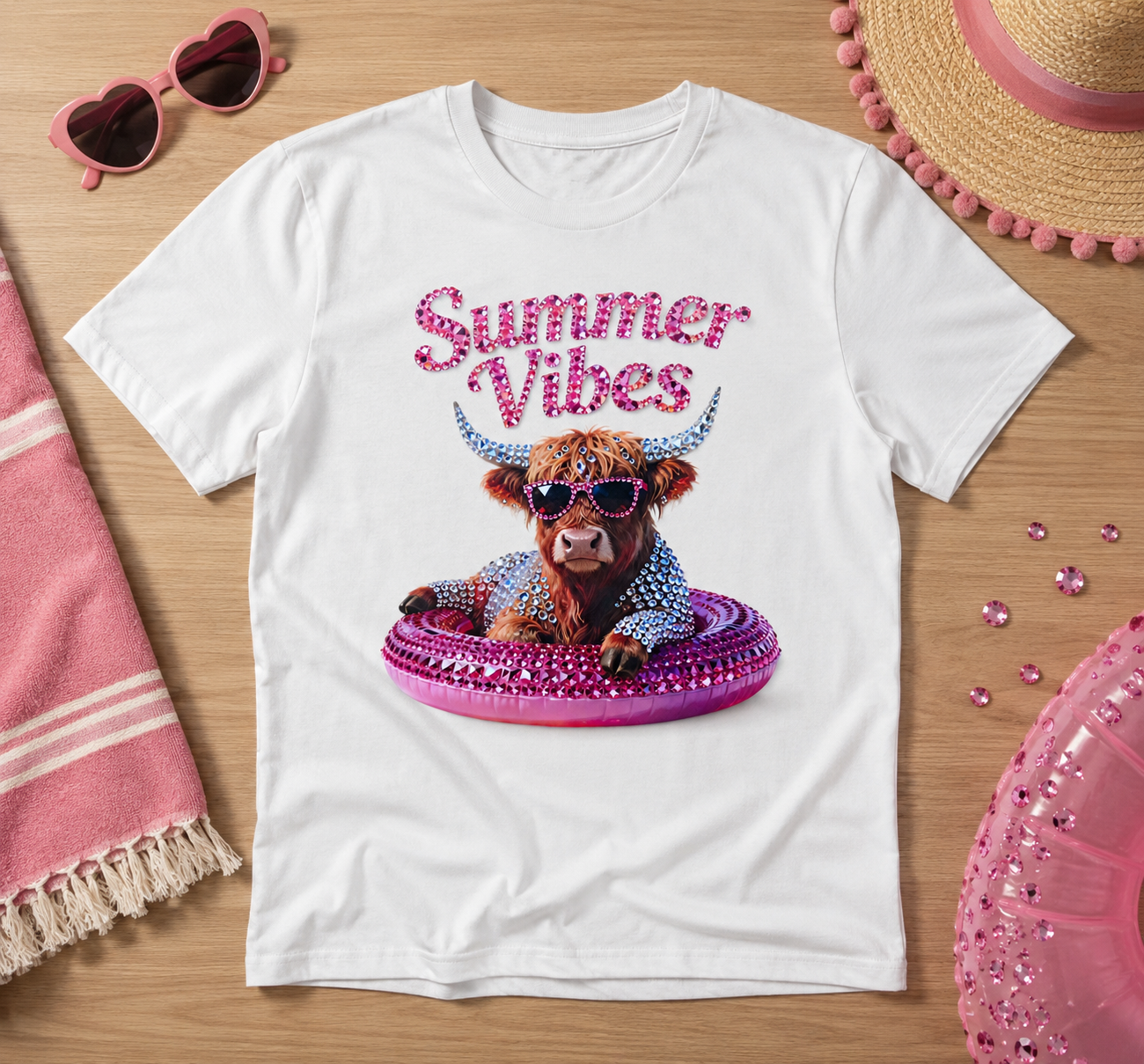 Summer Vibes Highland Cow Shirt – Cute Pink Western Graphic Tee