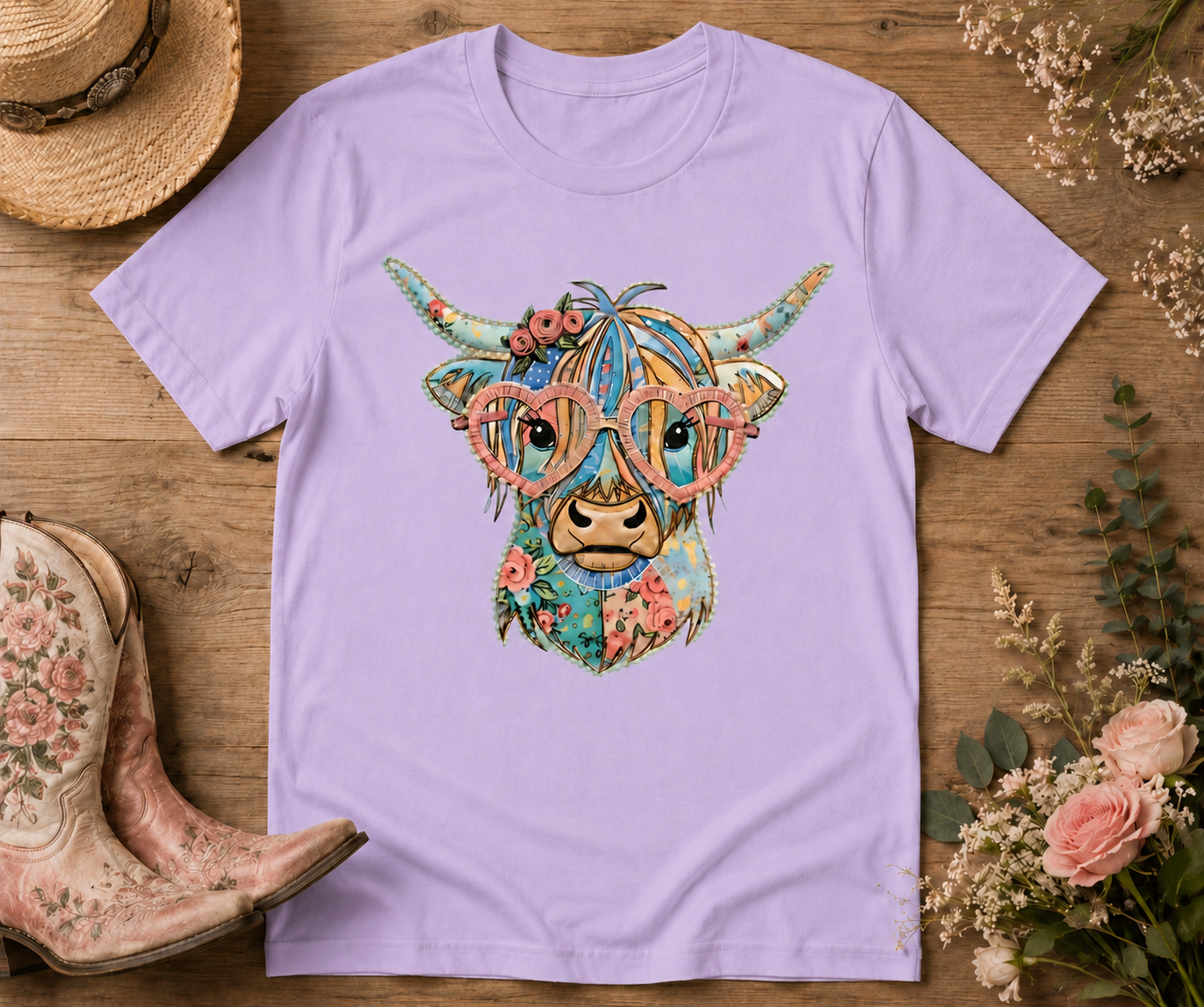 Cute Highland Cow Graphic Tee – Floral Shirt