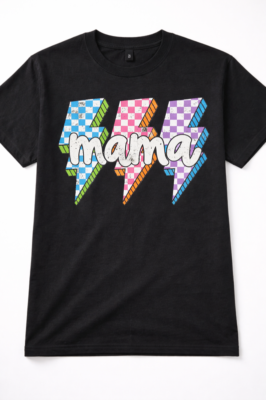 Retro Checkered Lightning Mama Tee