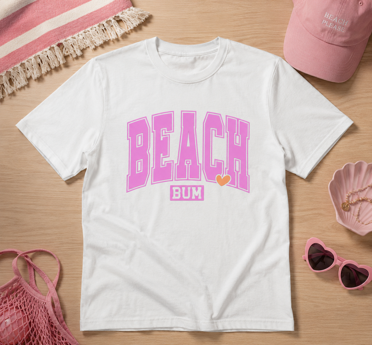 Beach Bum Graphic Tee – Cute Pink Summer Beach Shirt