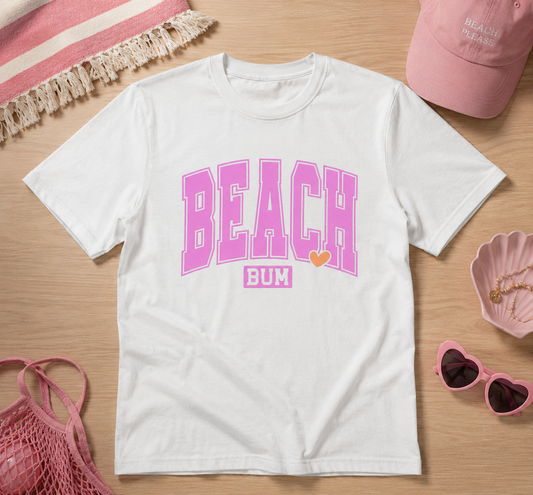 Beach Bum Graphic Tee – Cute Pink Summer Beach Shirt