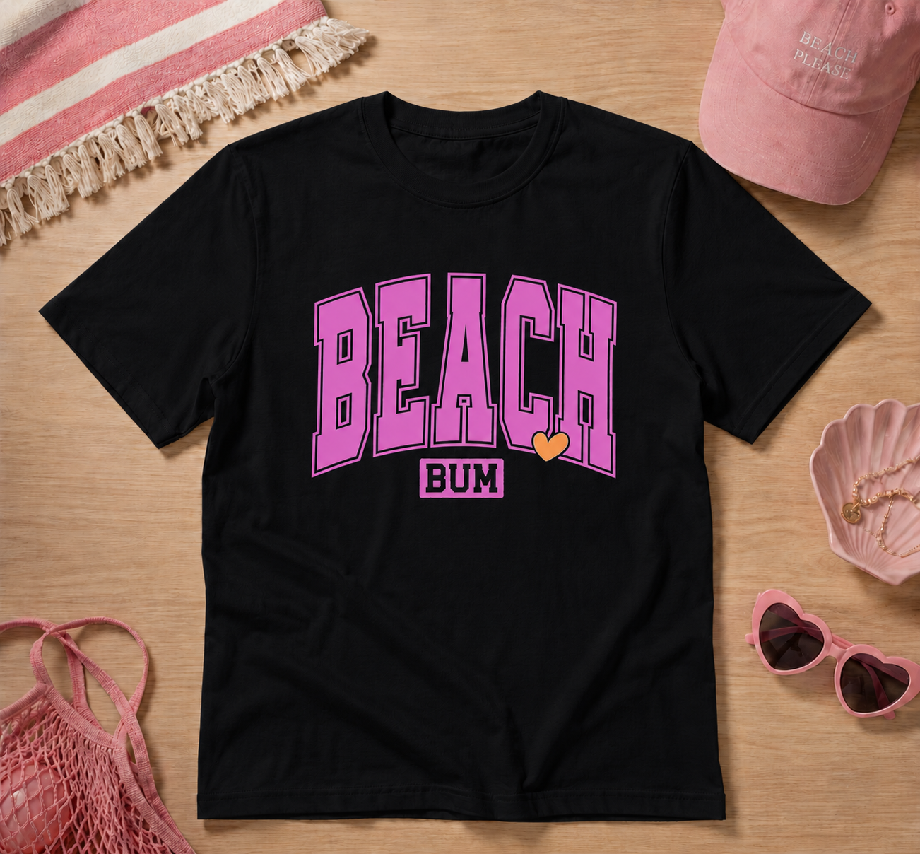 Beach Bum Graphic Tee – Cute Pink Summer Beach Shirt