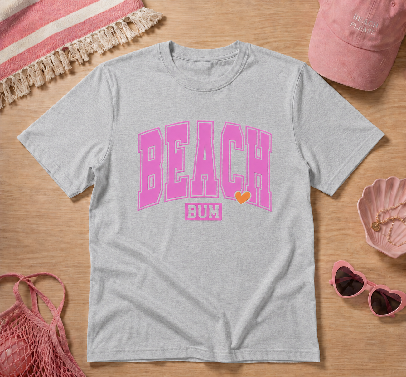 Beach Bum Graphic Tee – Cute Pink Summer Beach Shirt