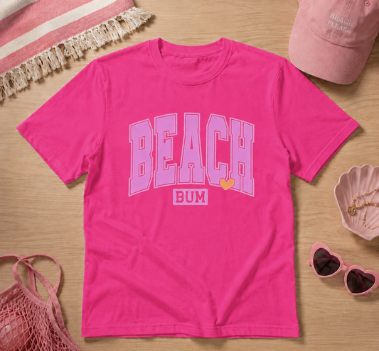 Beach Bum Graphic Tee – Cute Pink Summer Beach Shirt