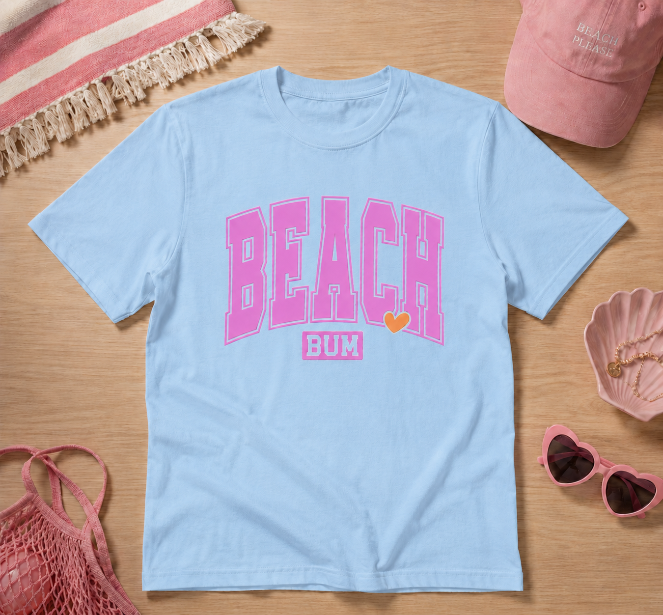 Beach Bum Graphic Tee – Cute Pink Summer Beach Shirt
