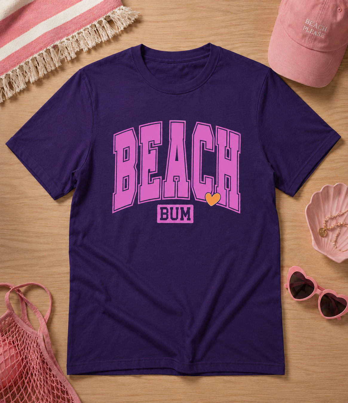 Beach Bum Graphic Tee – Cute Pink Summer Beach Shirt