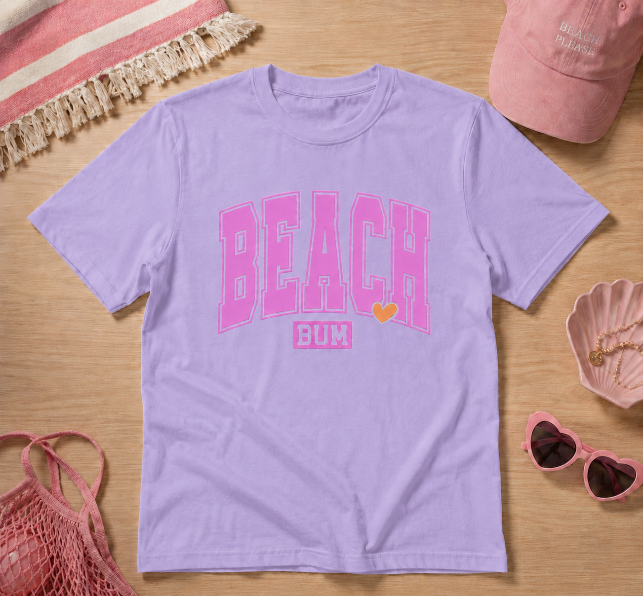 Beach Bum Graphic Tee – Cute Pink Summer Beach Shirt