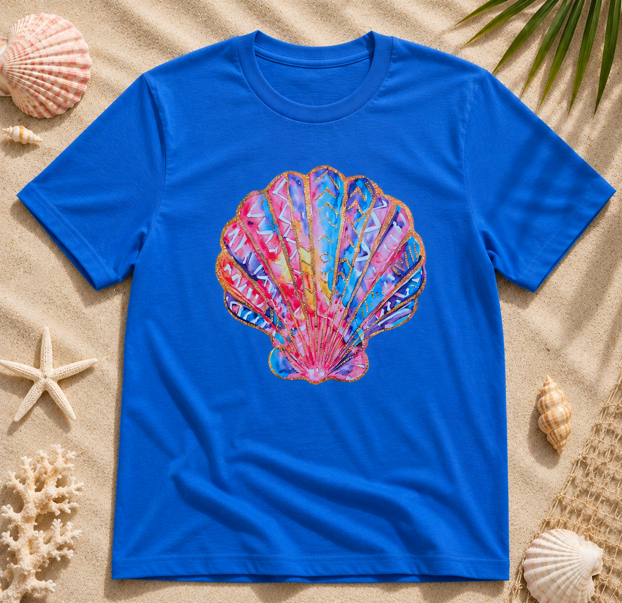 Faux Glitter Seashell Graphic Tee – Coastal Beach Shirt