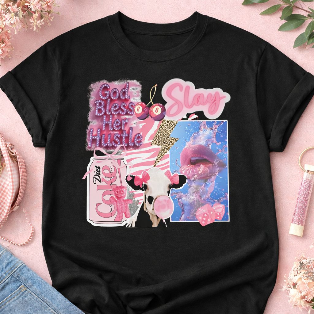 God Bless Her Hustle Slay Shirt | Graphic Tee Trendy Western Cowgirl Pop Art Design