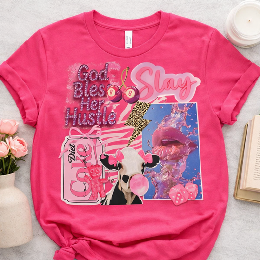 God Bless Her Hustle Slay Shirt | Graphic Tee Trendy Western Cowgirl Pop Art Design