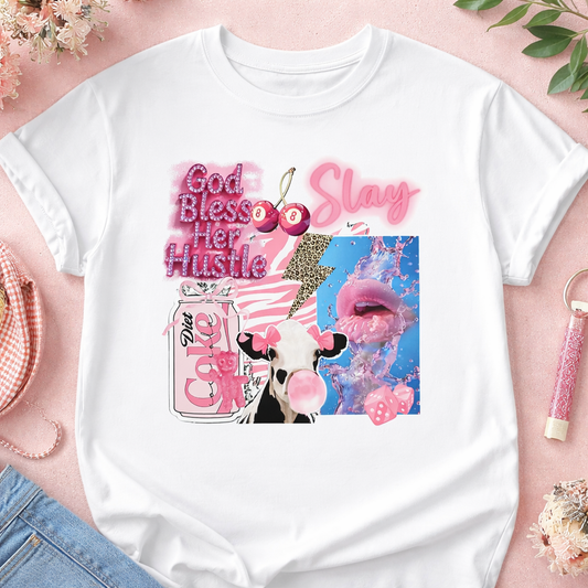 God Bless Her Hustle Slay Shirt | Graphic Tee Trendy Western Cowgirl Pop Art Design