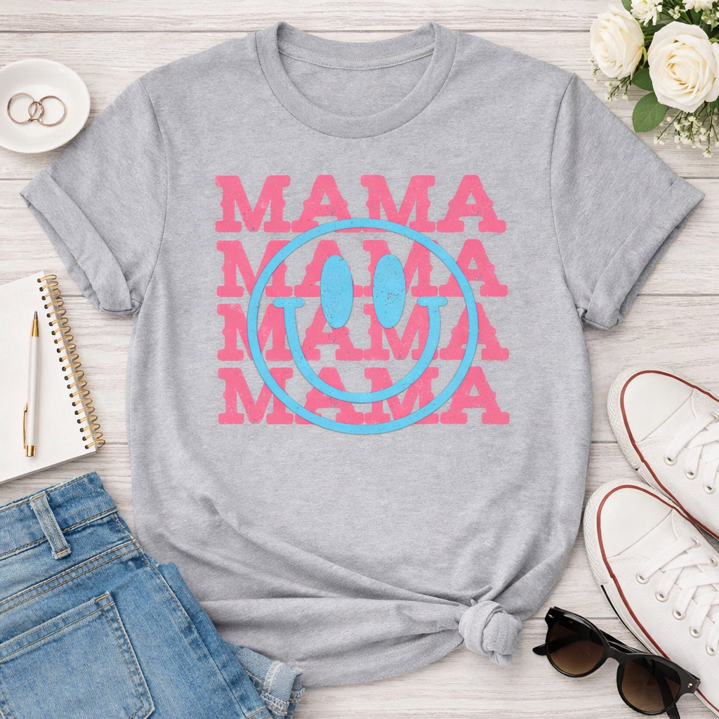 Smiley Mama Shirt | Retro Happy Face Mom Graphic Tee | Cute Trendy Mama Shirt