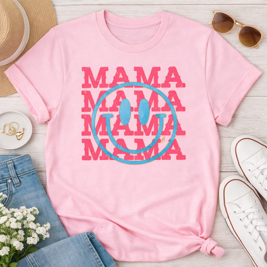 Smiley Mama Shirt | Retro Happy Face Mom Graphic Tee | Cute Trendy Mama Shirt