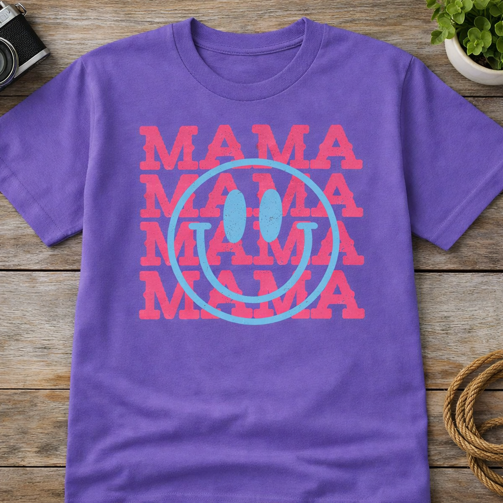 Smiley Mama Shirt | Retro Happy Face Mom Graphic Tee | Cute Trendy Mama Shirt