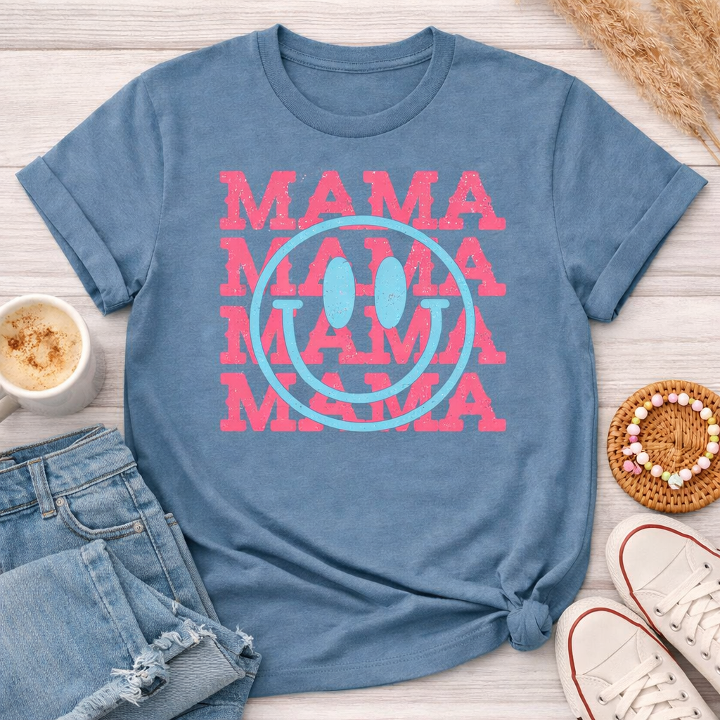 Smiley Mama Shirt | Retro Happy Face Mom Graphic Tee | Cute Trendy Mama Shirt