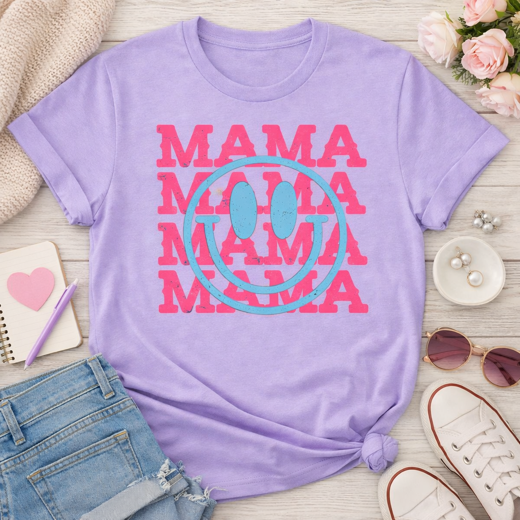 Smiley Mama Shirt | Retro Happy Face Mom Graphic Tee | Cute Trendy Mama Shirt