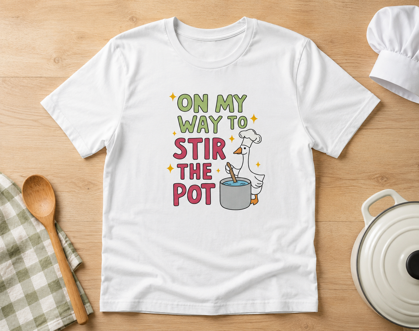 “On My Way to Stir The Pot” Funny Goose Chef Graphic Tee | Sarcastic Cooking Shirt