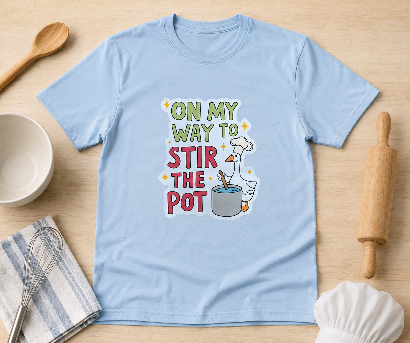 “On My Way to Stir The Pot” Funny Goose Chef Graphic Tee | Sarcastic Cooking Shirt