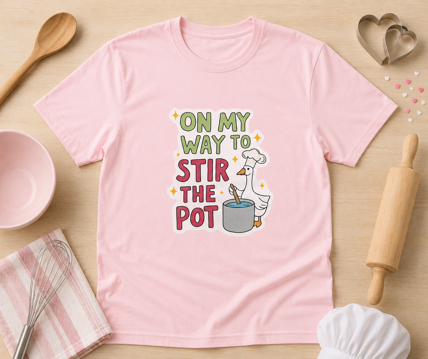 “On My Way to Stir The Pot” Funny Goose Chef Graphic Tee | Sarcastic Cooking Shirt