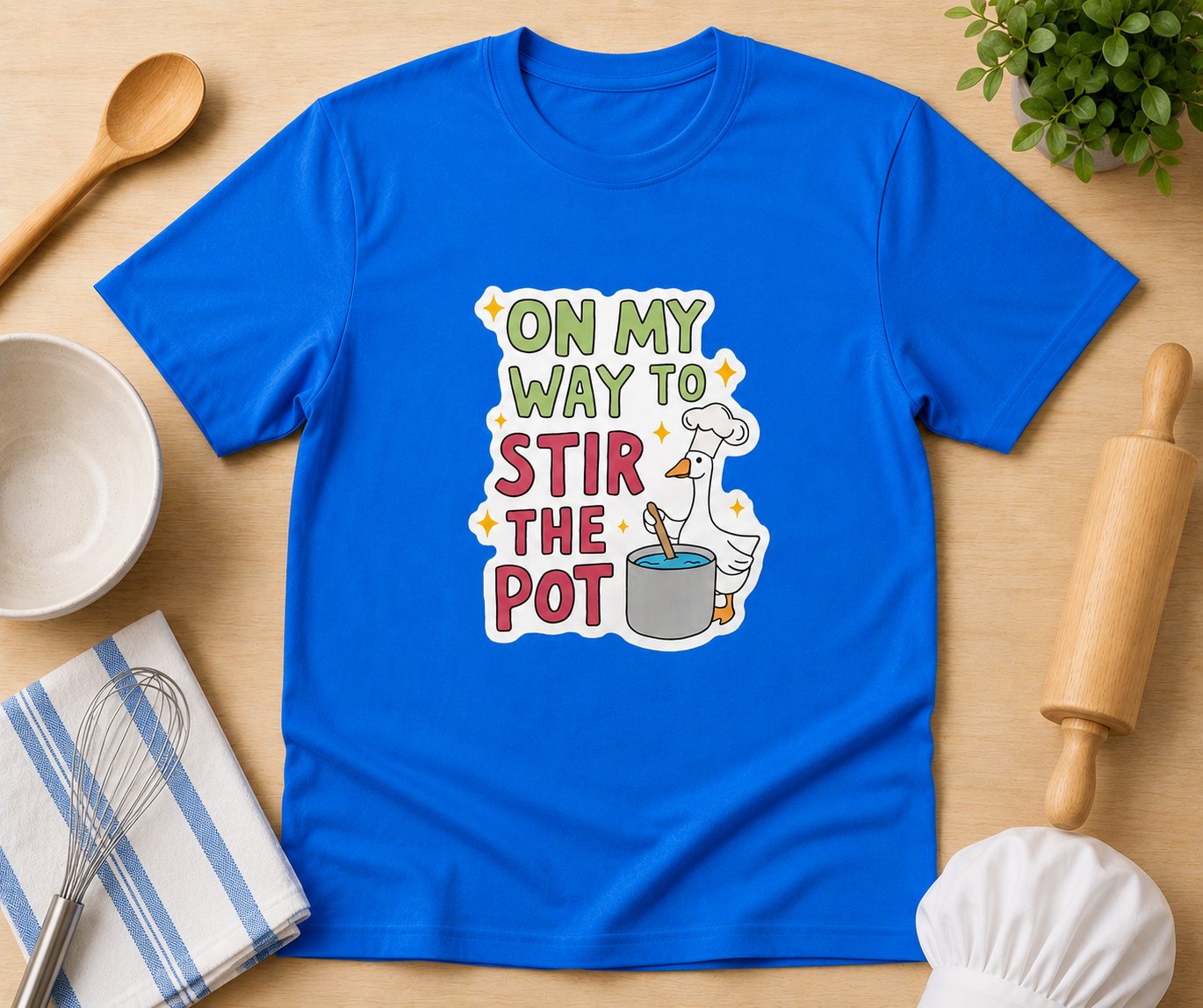 “On My Way to Stir The Pot” Funny Goose Chef Graphic Tee | Sarcastic Cooking Shirt